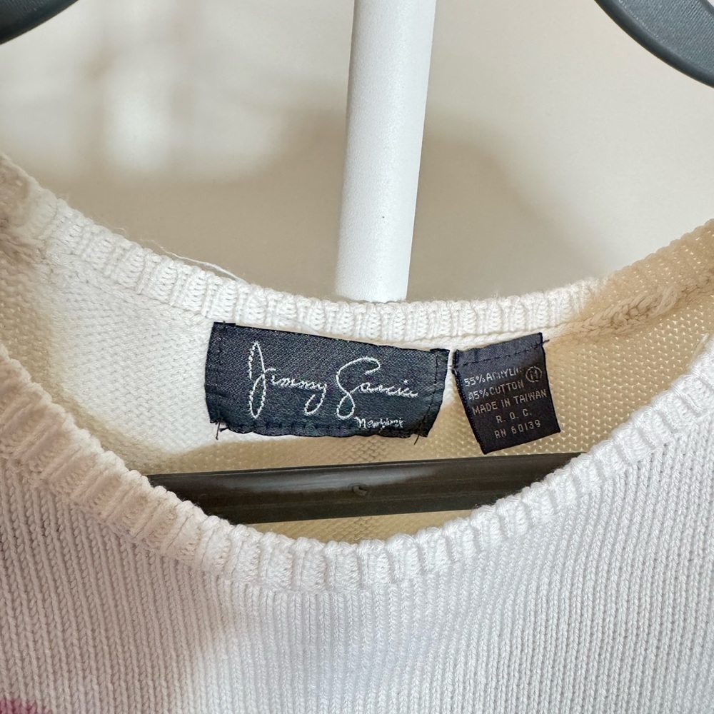 Vintage Jimmy Garcia Short Sleeve Knit Sweater - Cream & Pink, Size - Picture 4 of 6